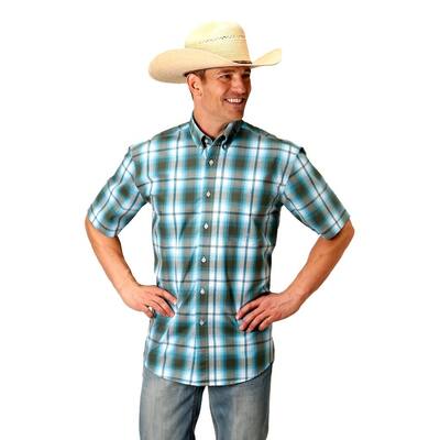 Roper Western Shirt Mens S/S Meadow Plaid Green 03-002-0379-5014 GR