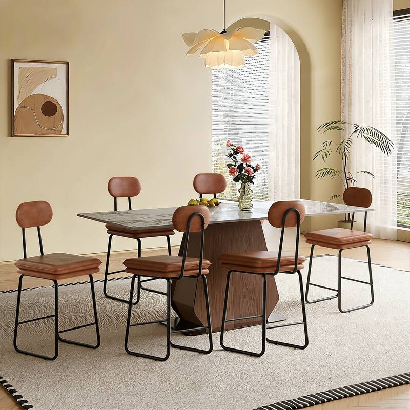 VECELO PU Leather Dining Chairs Set of 2/4/6 Modern Kitchen Island Stools with Backrest & Footrest Counter Height Bar Stools