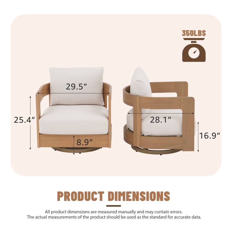 Outdoor Swivel Chair Conversation Set 360-Degree Solid Wood Eucalyptus