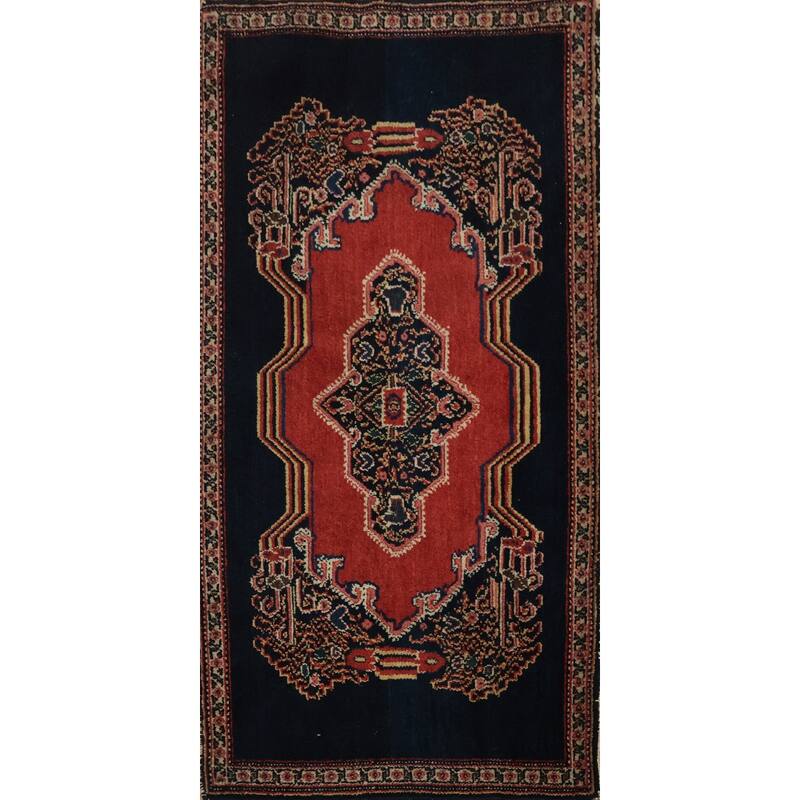 Hand Knotted Oriental 100% Wool Carpet Traditional Medallion Red Senneh Area Rug - 3' 6'' X 1' 9''