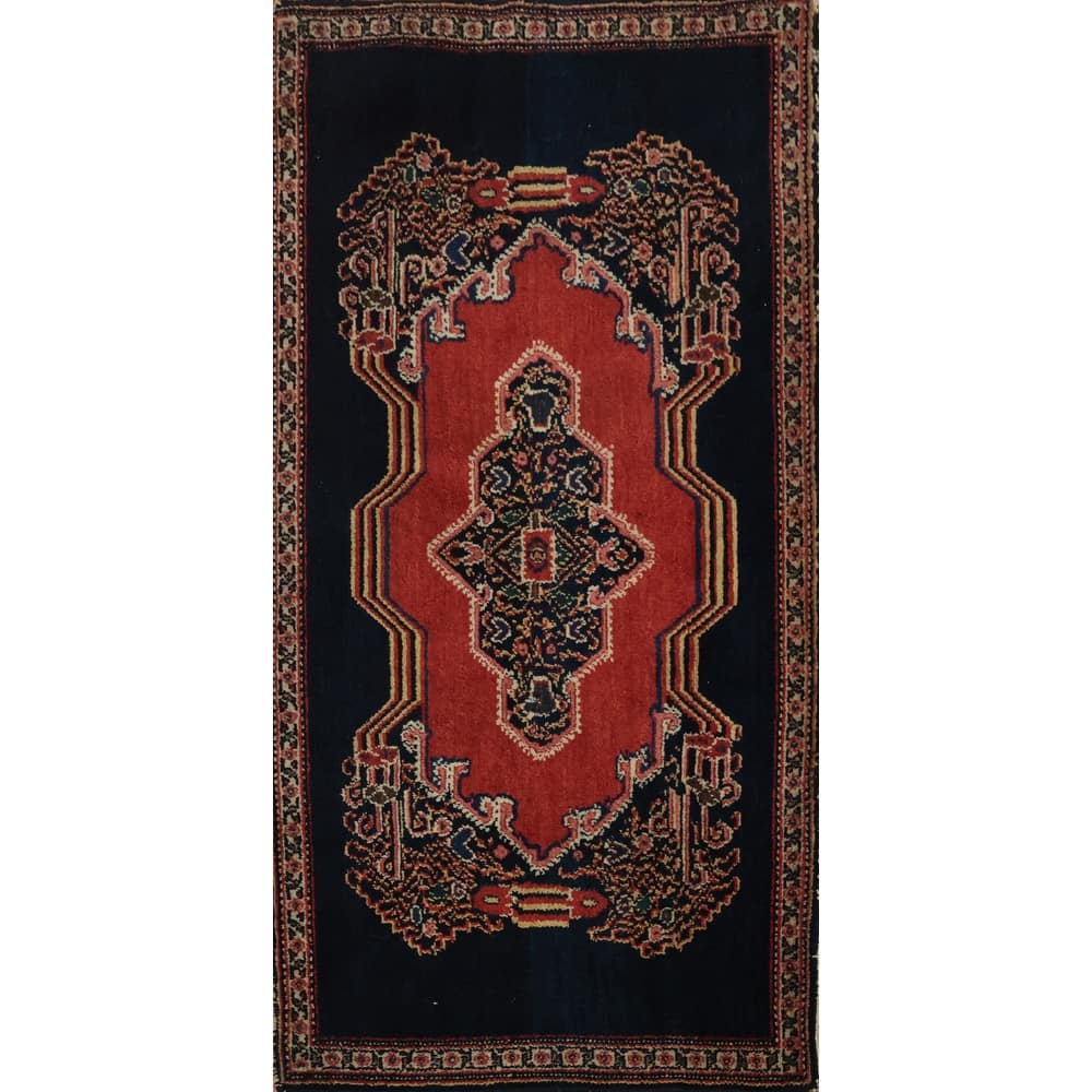 Hand Knotted Oriental 100% Wool Carpet Traditional Medallion Red Senneh Area Rug - 3' 6'' X 1' 9''