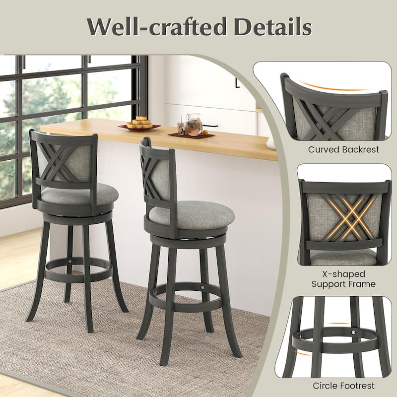 Gymax Swivel Bar Stools Set of 4 w/ Soft-padded Back & Seat Sturdy