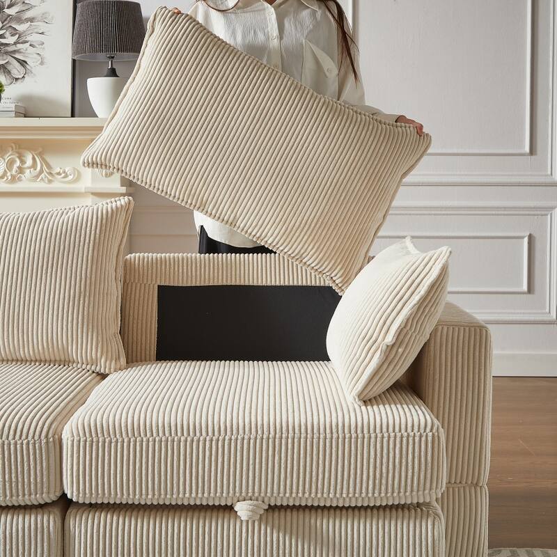 113.5'' Modern U-shaped Corduroy Modular Convertible Sectional Sofa with Storage Ottoman