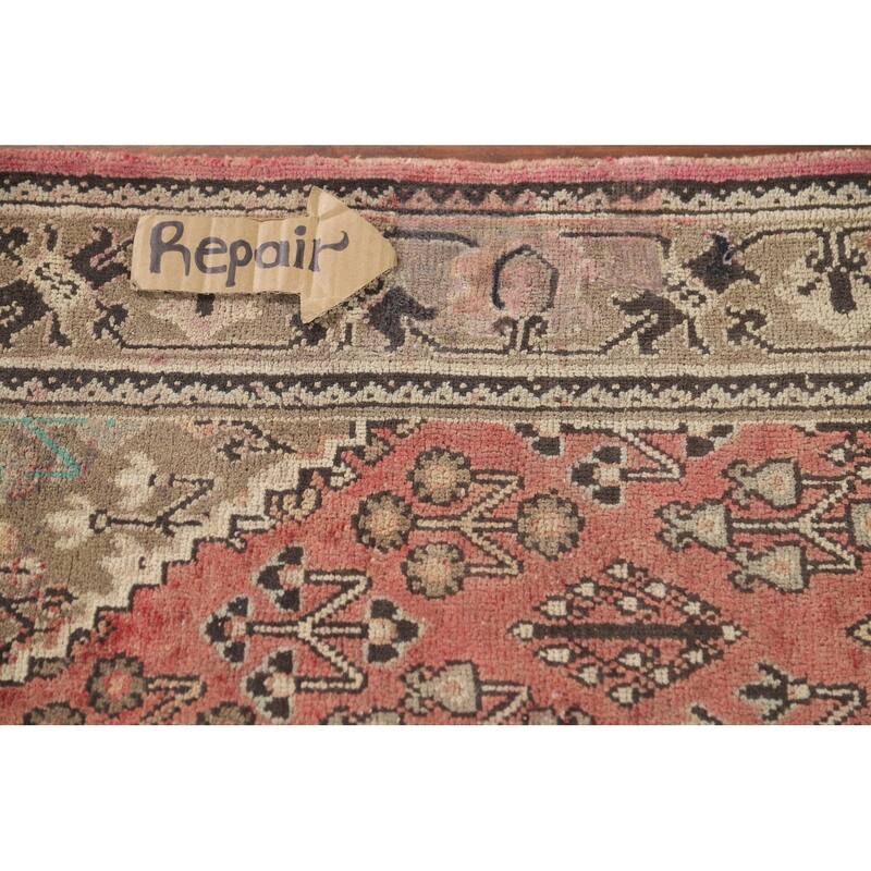 Pink Geometric Joshaghan Persian Vintage Area Rug Handmade Wool Carpet - 4'6" x 7'4"