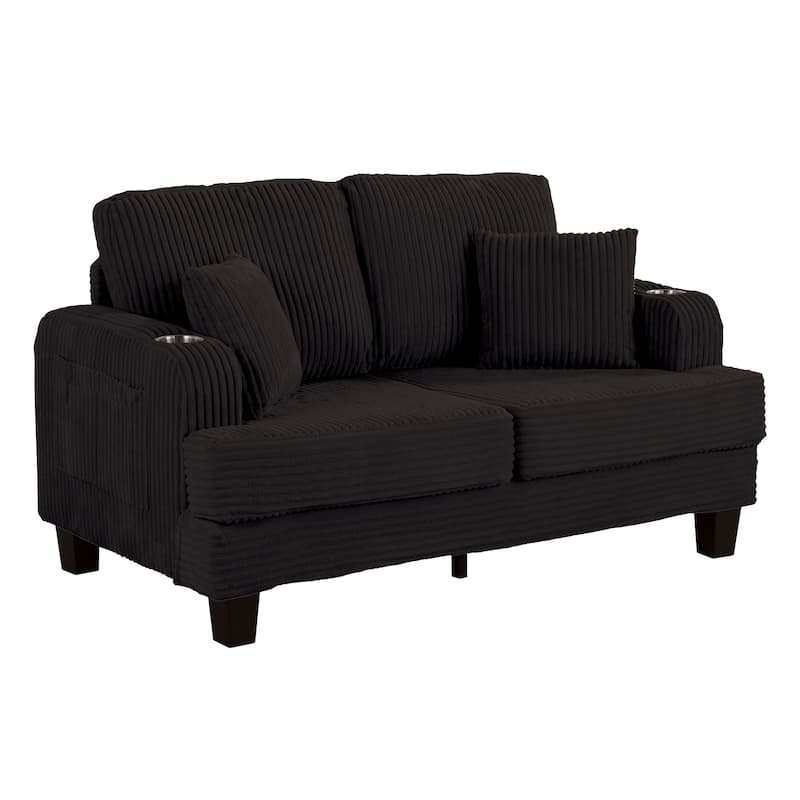 Furniture of America Xenia Modern Chenille Loveseat with Cup Holders