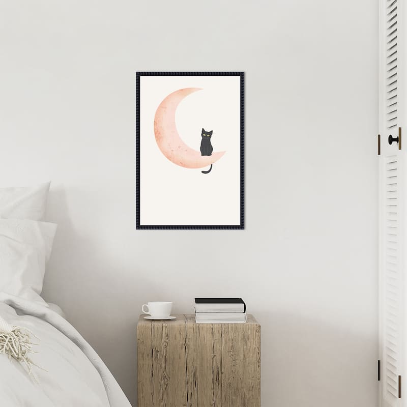 Cat Crescent Moon by Melloi Art Prints Framed Canvas Wall Art