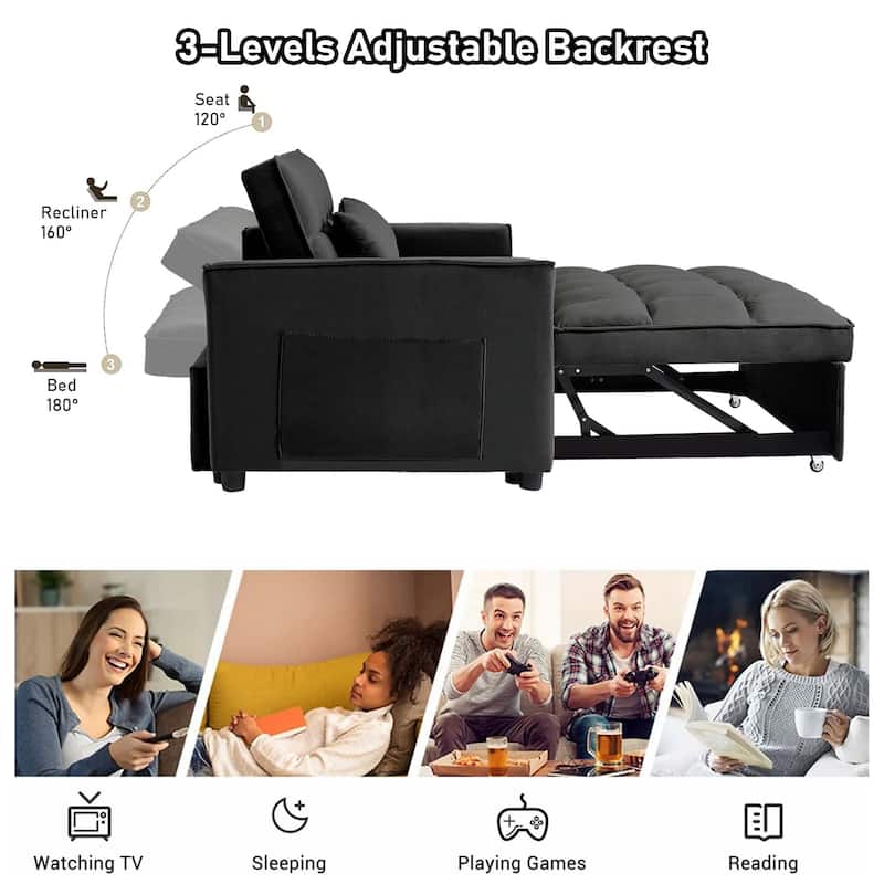 Aukfa Velvet Convertible Sleeper Sofa Loveseat with Side Pocket