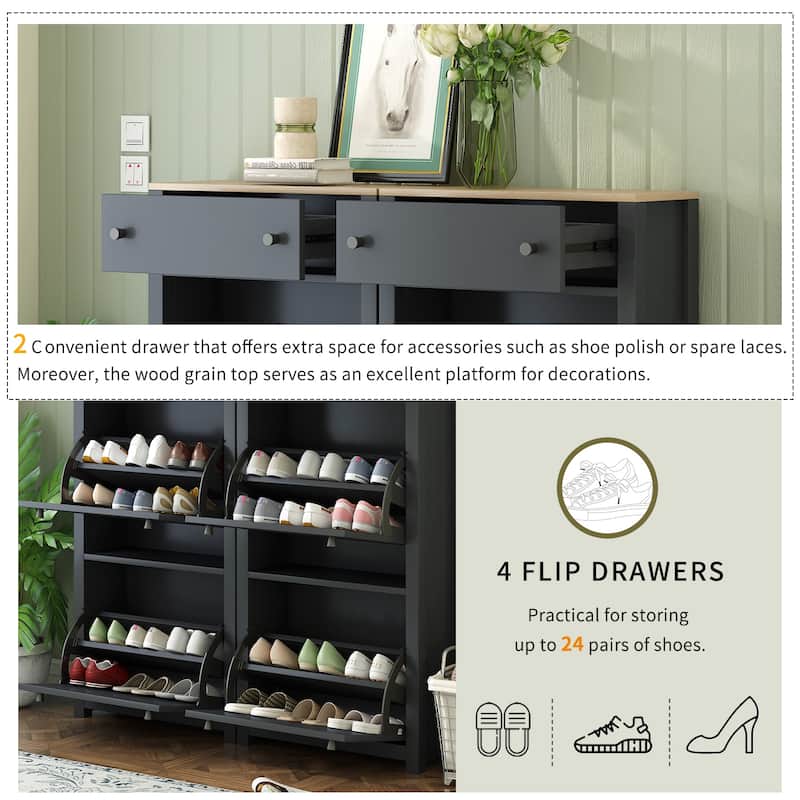 Slim Shoe Cabinet w/ 4 Flip Drawers, Freestanding Shoes Organizer Shoe Storage Cabinet, Modern Shoe Rack w/ Drawers for Hallway