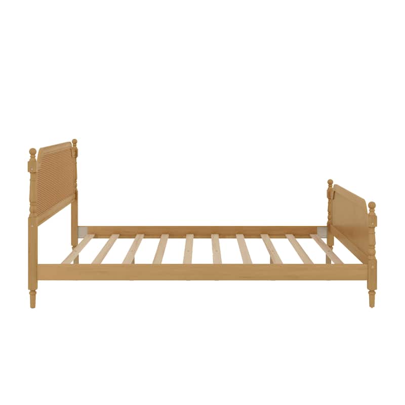 Traditional Platform Bed with Rattan Headboard & Footboard