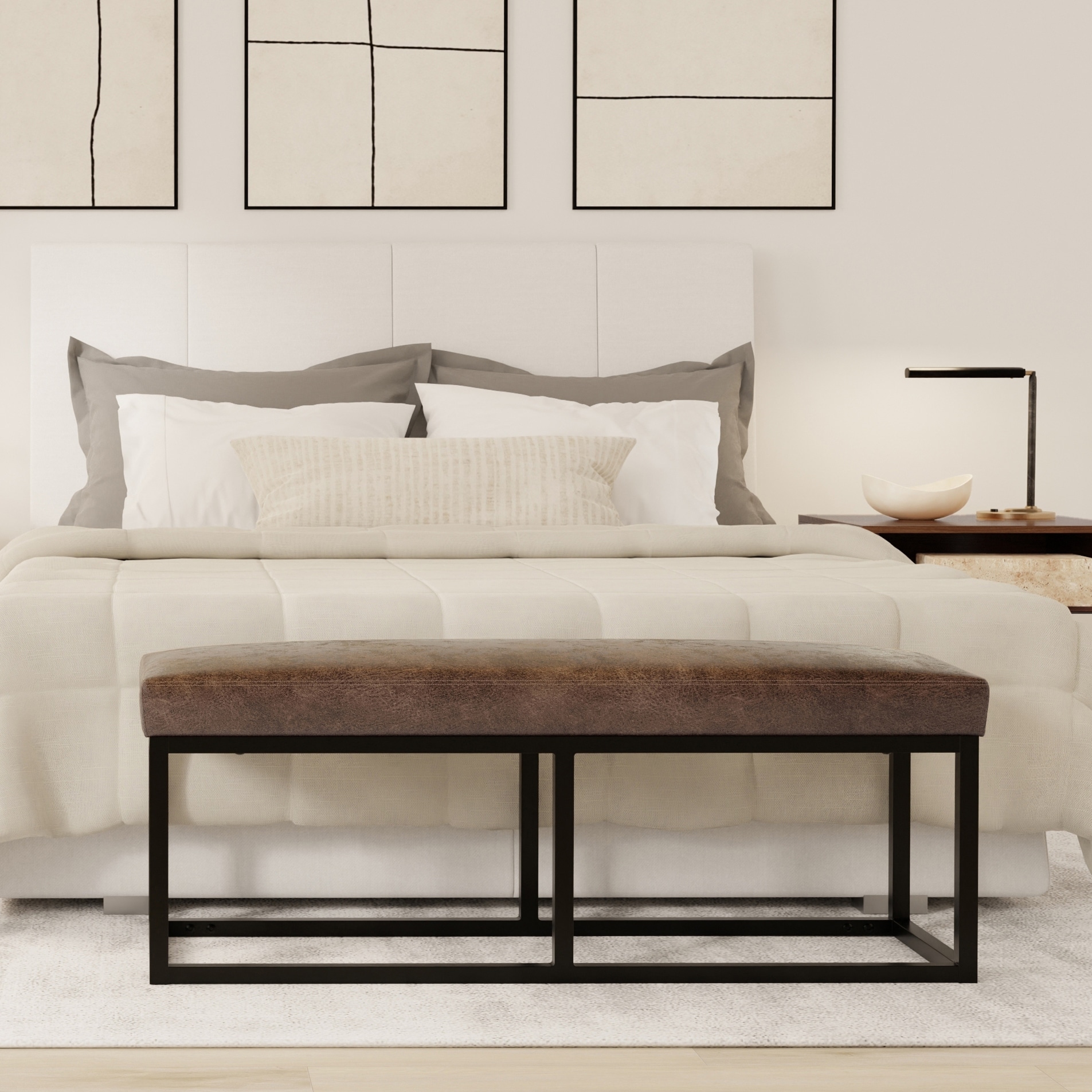 WYNDENHALL Kerwood 44 inch Wide Contemporary Rectangle Ottoman Bench - 14.6" D x 44" W x 18.5" H