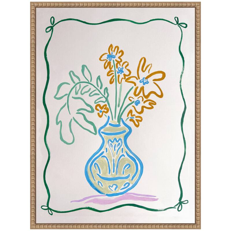 Kate and Laurel Sylvie June Blooms Bow Border Framed Canvas by Kate Aurelia Holloway