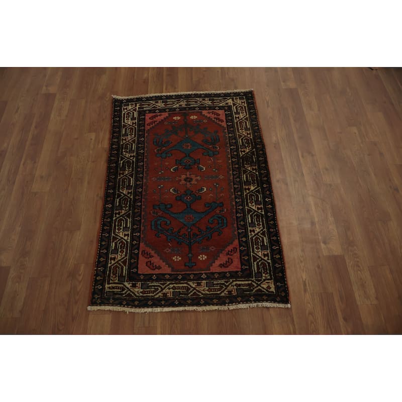 Hand Knotted Oriental 100% Wool Carpet Traditional Geometric Red Malayer Area Rug - 3' 9'' X 2' 6''