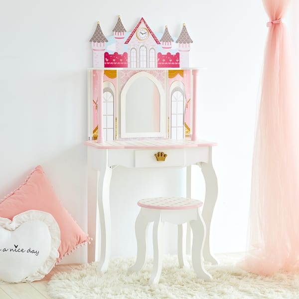 Shop Teamson Kids Dreamland Castle Play Vanity Set White Pink On Sale Overstock 27414153