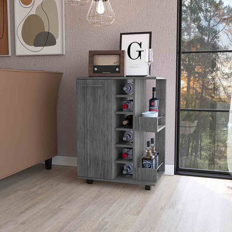 FM Furniture Tennessee Bar Cart, One Cabinet With Division,Black - N/A