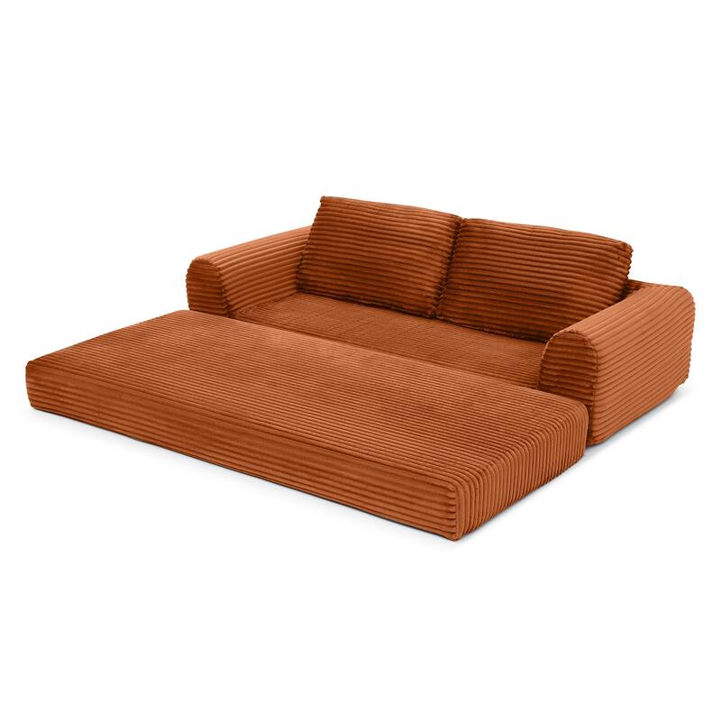 Minimalist Sofa Bed Sleeper Sofa Couch with 2 Pillows, 3-Seater Sofa Couch with Armrests for Living Room, Orange