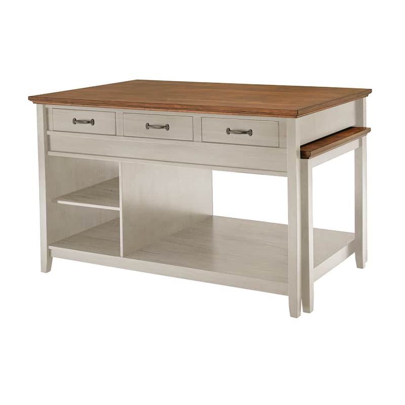Eleanor Two-Tone Antique Finish Extendable Kitchen Island with 3 Drawers by iNSPIRE Q Classic - Antique White