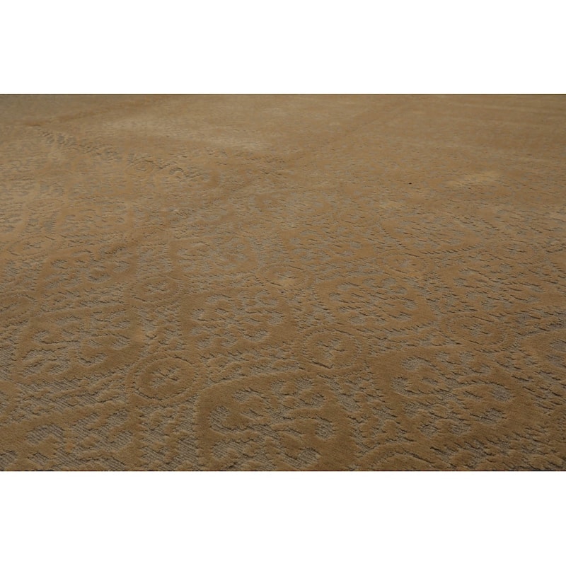 Hand KnottedGray, Gold Tibetan Wool & Silk Modern Oriental Area Rug - 9' x 12'