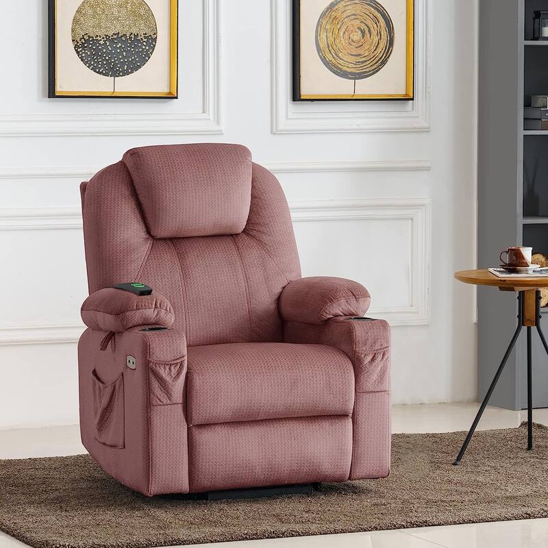 MCombo Small Power Lift Recliner Chair Sofa with Massage and Heat, 3 Positions and USB Ports Extended Footrest, Fabric 7141