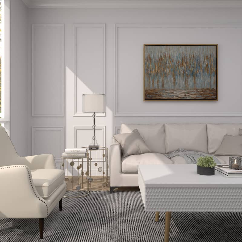 Gold Metal Open Frame Accent Table with Mirrored Glass Top and Circular Accents (Set of 2)