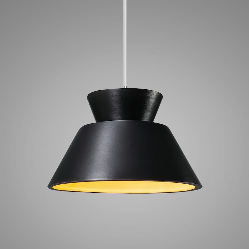 Carbon Loft Chizukeki Trapezoid 1-light Polished Chrome Pendant with Matte Black and Champagne Gold Shade, White Cord
