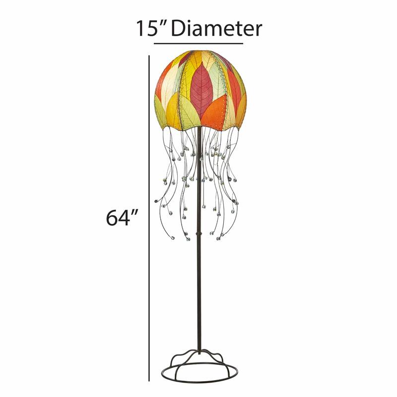 Handmade Jellyfish Large Floor Lamp, Cocoa Leaves Shade, 15 x 15 x 64 in.