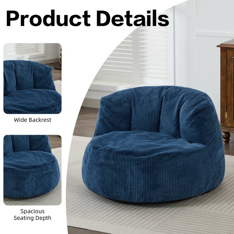 Corduroy Bean Bag Chair with Wide Backrest