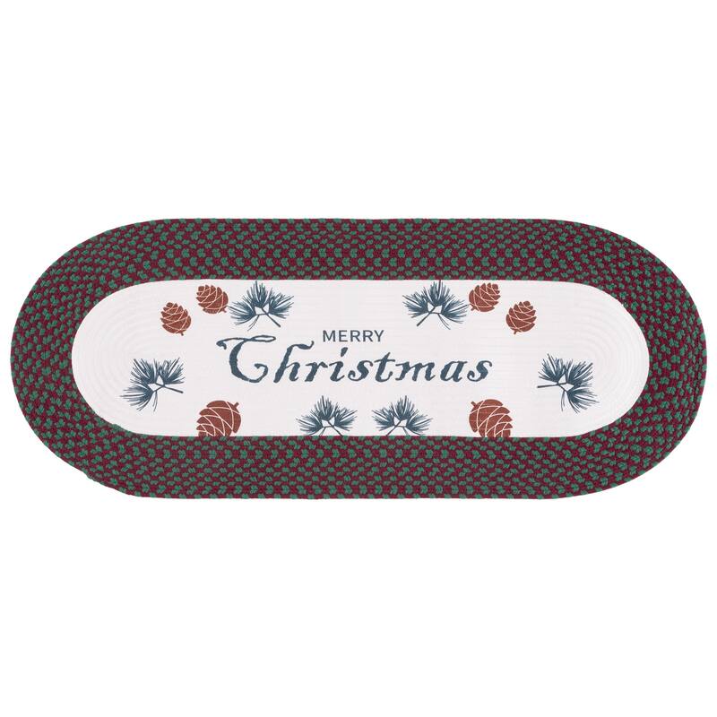 SAFAVIEH Handmade Braided Posters Veatriki Machine Washable Rug - 1'8" x 4' Oval - Ivory/Burgundy Red - Oval