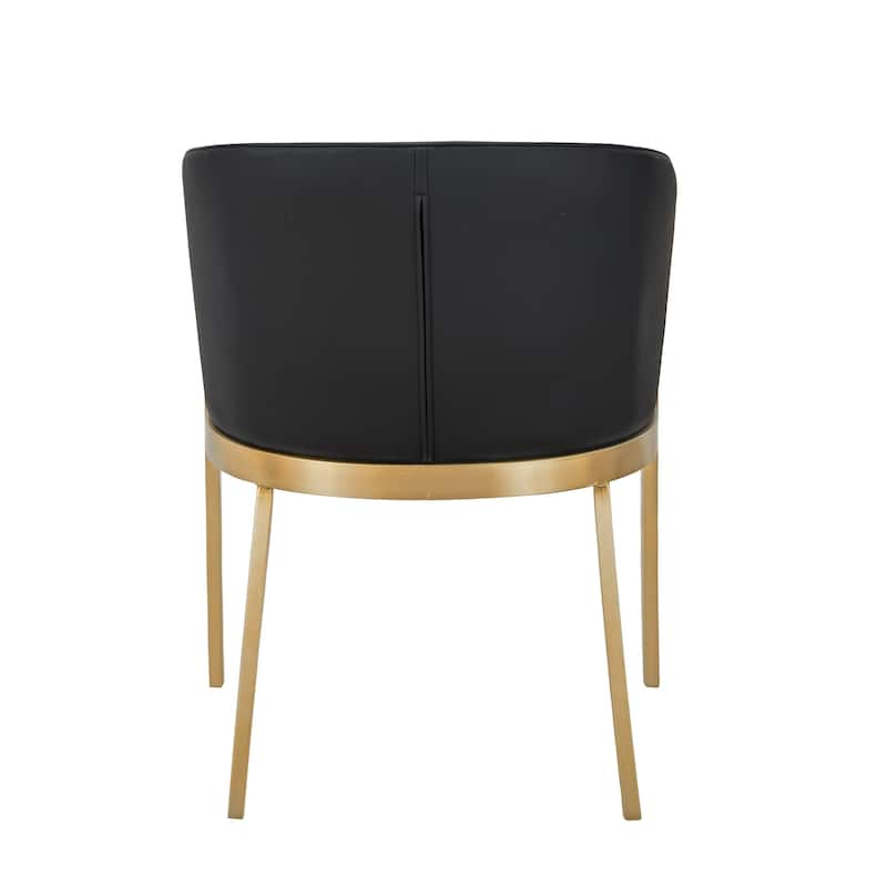 Cid Ravi 23 Inch Dining Chair, Dark Gray Faux Leather, Brass Steel Legs