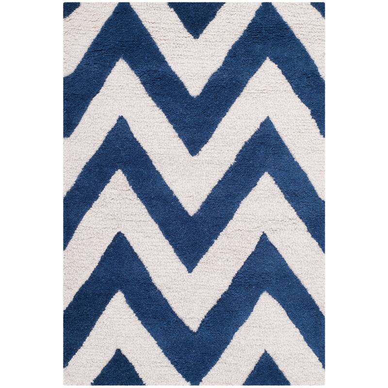 SAFAVIEH Handmade Cambridge Hicran Modern Moroccan Wool Rug - 2' x 3' - Navy/Ivory