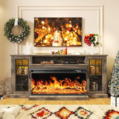 36 Inch 3-Sided Glass Fireplace TV Stand for TVs up to 80"
