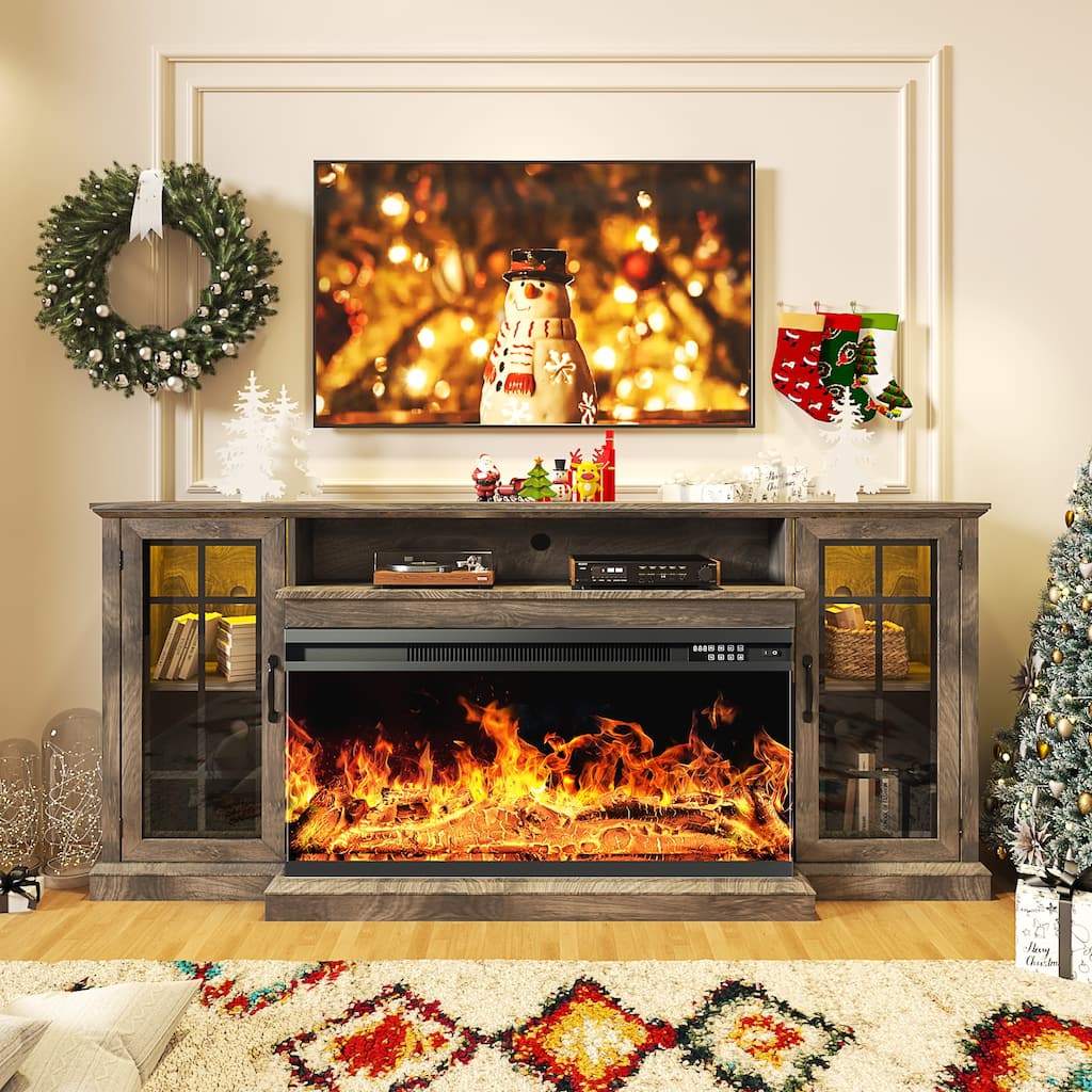 36 Inch 3-Sided Glass Fireplace TV Stand for TVs up to 80"