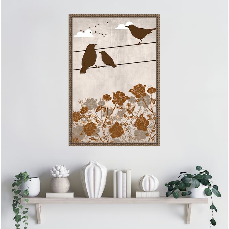 3 Birds Brown by Jemma Morris Framed Canvas Wall Art