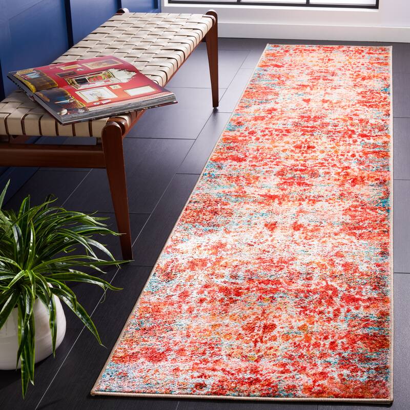 SAFAVIEH Bahia Marlit Washable Slip Resistant Nirgul Overdyed Rug - 2'2" x 9' Runner - Light Blue/Red