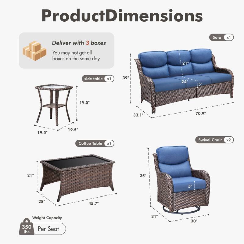 Meyreso 5-Piece Wicker Outdoor Patio Conversation Set with 5-Inch Thick Olefin Cushions