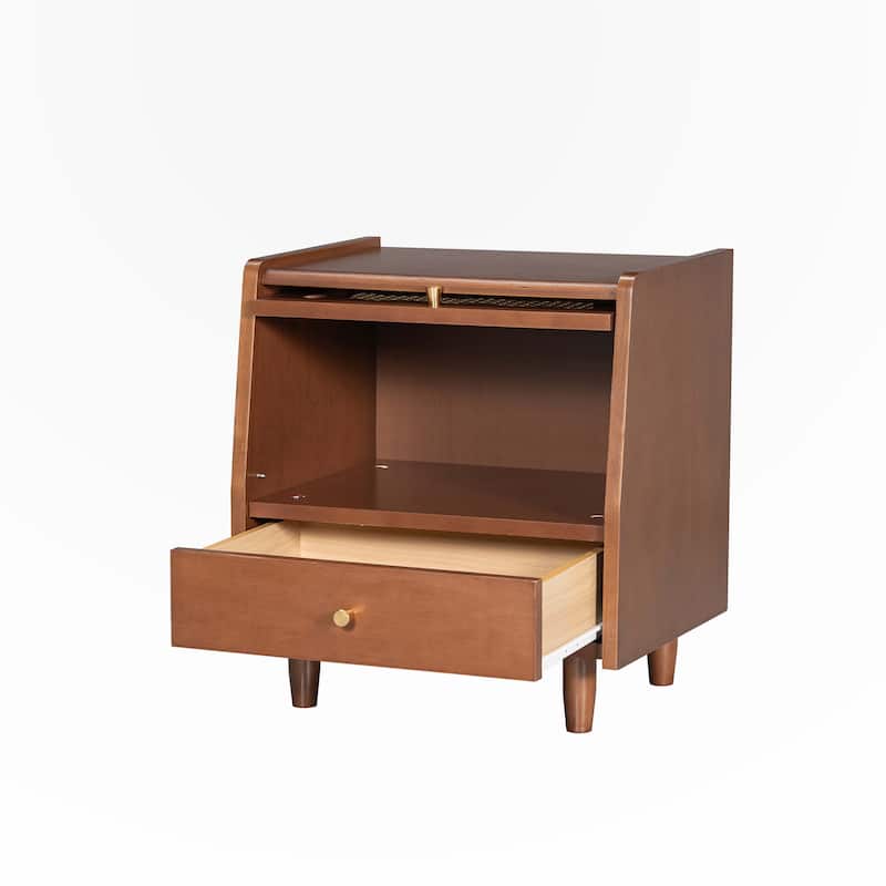 Wooden Nightstand with Rattan