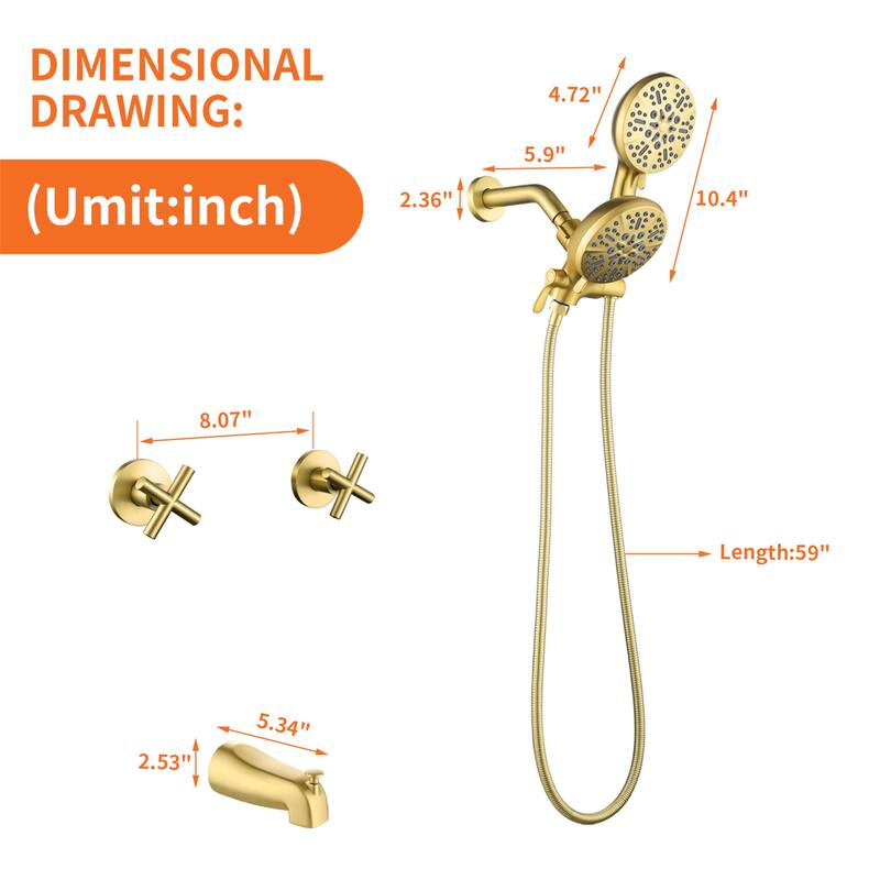 Wall Mount Tub and Shower Faucet with Hand Shower Brass Dual Head Complete Wall Mounted Shower System with Valve