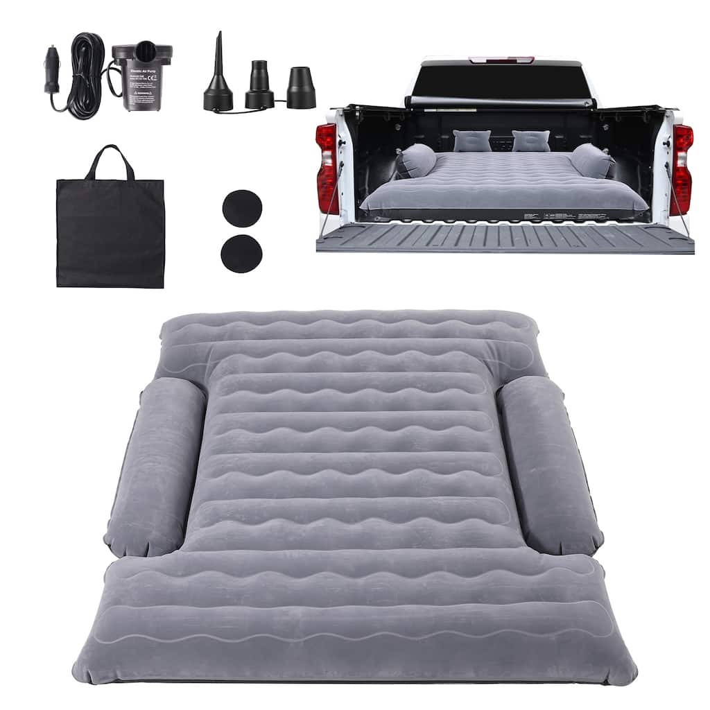 Truck Bed Air Mattress, for 6-6.5 ft Full Size Truck Beds, Inflatable Air Mattress Camping Bed with 12V Air Pump 2 Pillows
