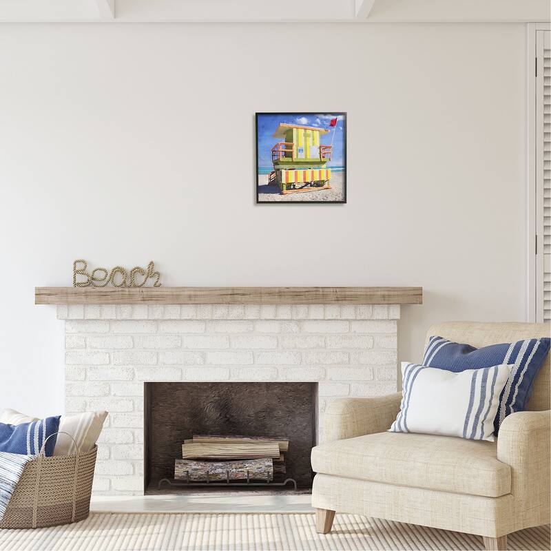 Stupell Yellow Summer Beach Hut Framed Giclee Art Design by LSR Design Studio