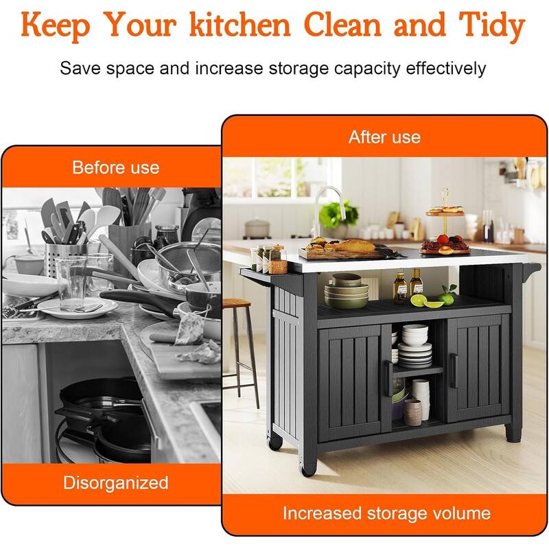 Outdoor Kitchen lsland with Wheels for BBQ Food Prep, Outdoor Grill Cart for Parties, Courtyard, Backyard