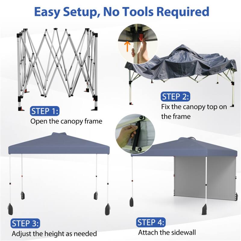 10x10 ft Portable Outdoor Pop-Up Tent Canopy Tent with Adjustable Height for Backyard or Beach