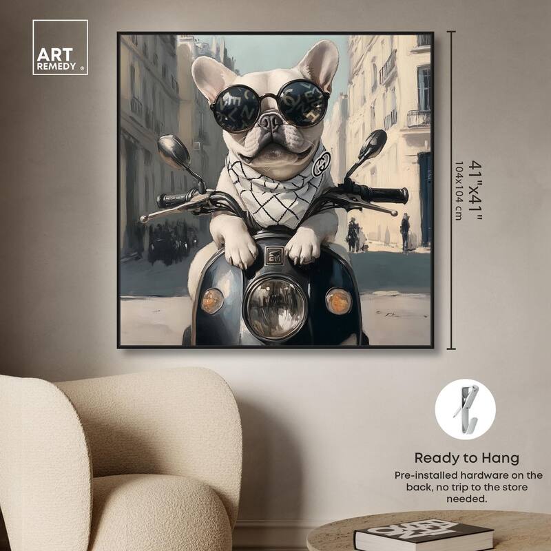 Frenchie on a Scooter Drive Canvas by Art Remedy