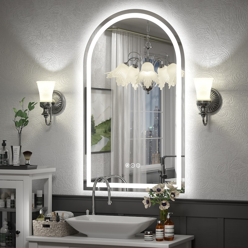 UL Certified Arched LED Anti-fog Tempered Glass Wall Bathroom Vanity Mirror - 40"x24" - Front and back light