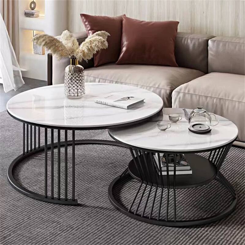 Round Modern Nesting Coffee Set of 2 - Black/White