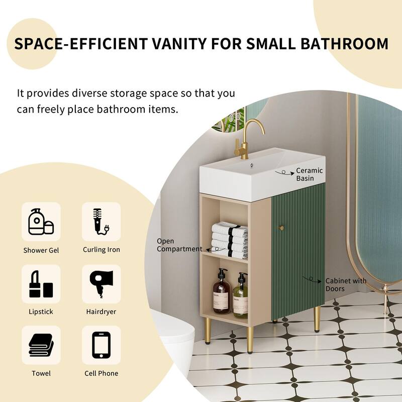 GDFStudio - Oliver 21.6" Open-Shelving Bathroom Vanity with Soft-Closing Door & Ceramic Sink
