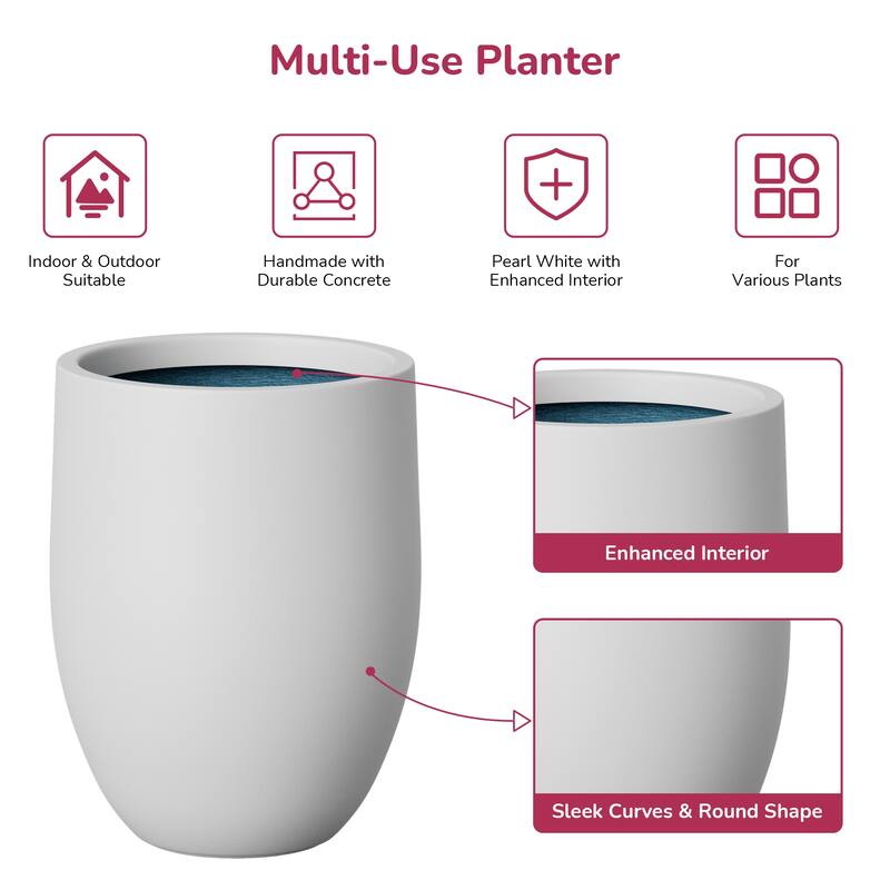 Concrete Tall Round Planter with Drainage Hole for Indoor & Outdoor