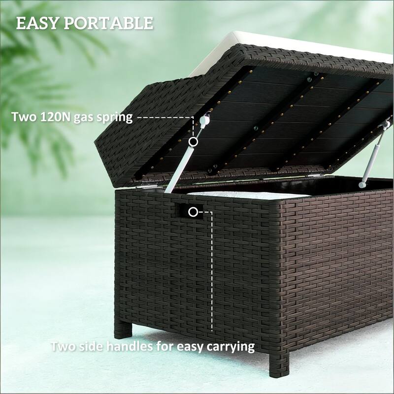 GDFStudio Outdoor Leontine Aluminum PE Rattan 2-in-1 Storage Bench