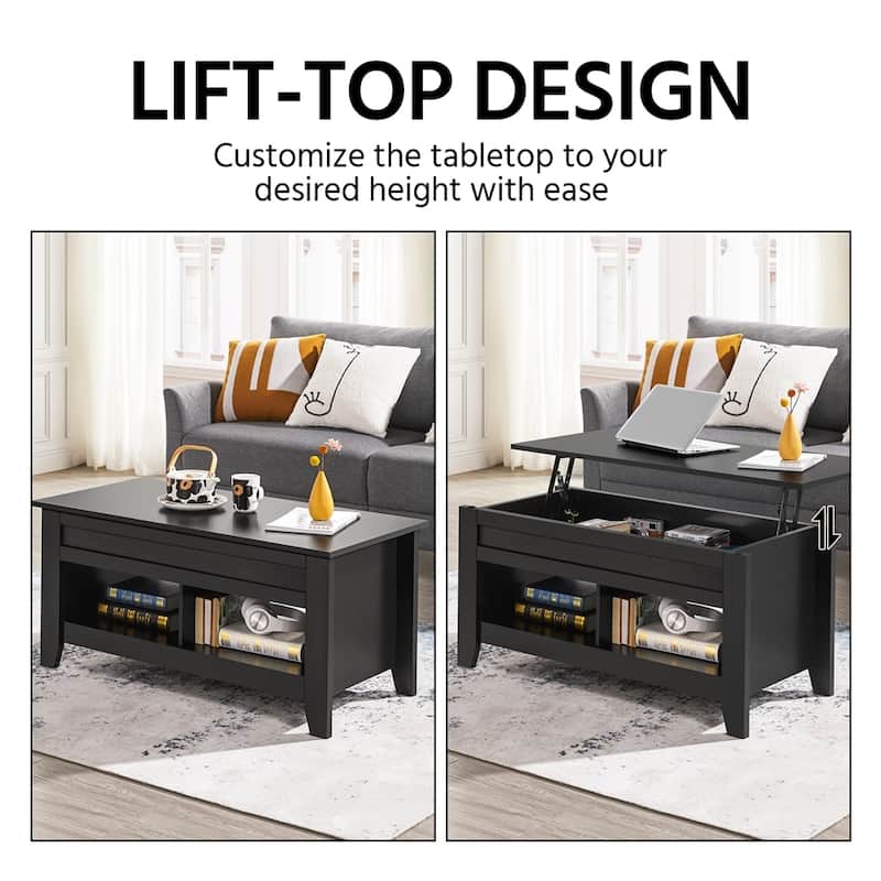 Yaheetech Lift Top Dining Coffee Table with Hidden Storage and Shelves