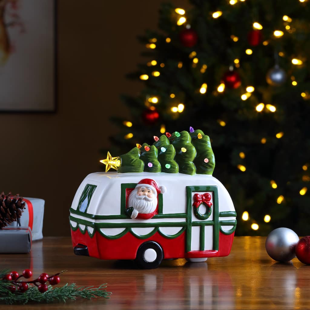 10" Nostalgic Ceramic Santa Camper