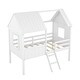 preview thumbnail 5 of 9, Twin Size Low Loft Bed with with Two Side Windows, House-shaped Bed with Ladder, Pine Wooden Bed with Guardrail, White