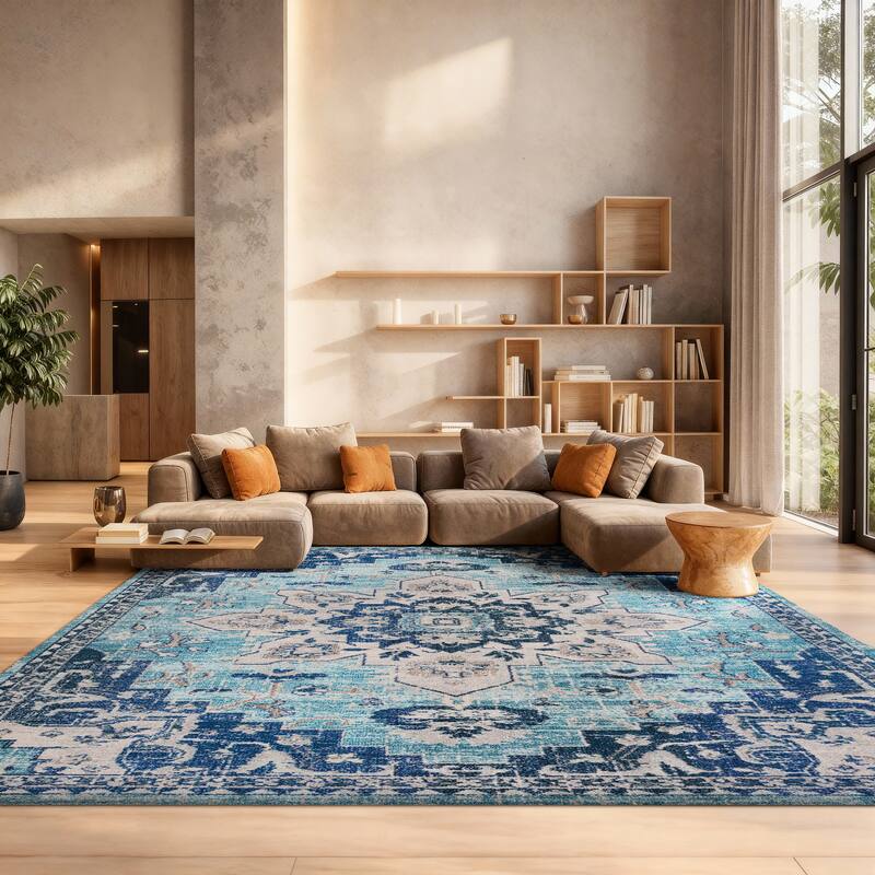 SAFAVIEH Madison Katelijne Boho Medallion Distressed Area Rug - 12' x 15' - Teal/Navy